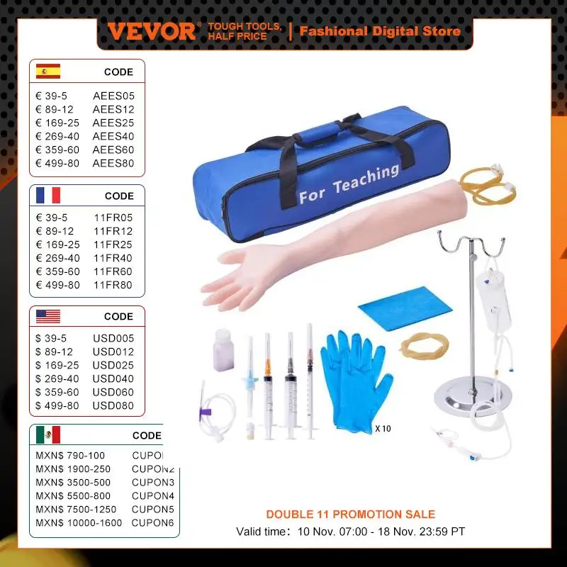 

VEVOR Phlebotomy Practice Kit IV Venipuncture Intravenous Training Kit with Carrying Bag Practice IV Skills for Students