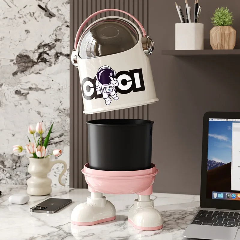 Desktop Trash Can High Value with Lid Astronaut Dust Storage Bucket Office Storage Bucket Paper Basket
