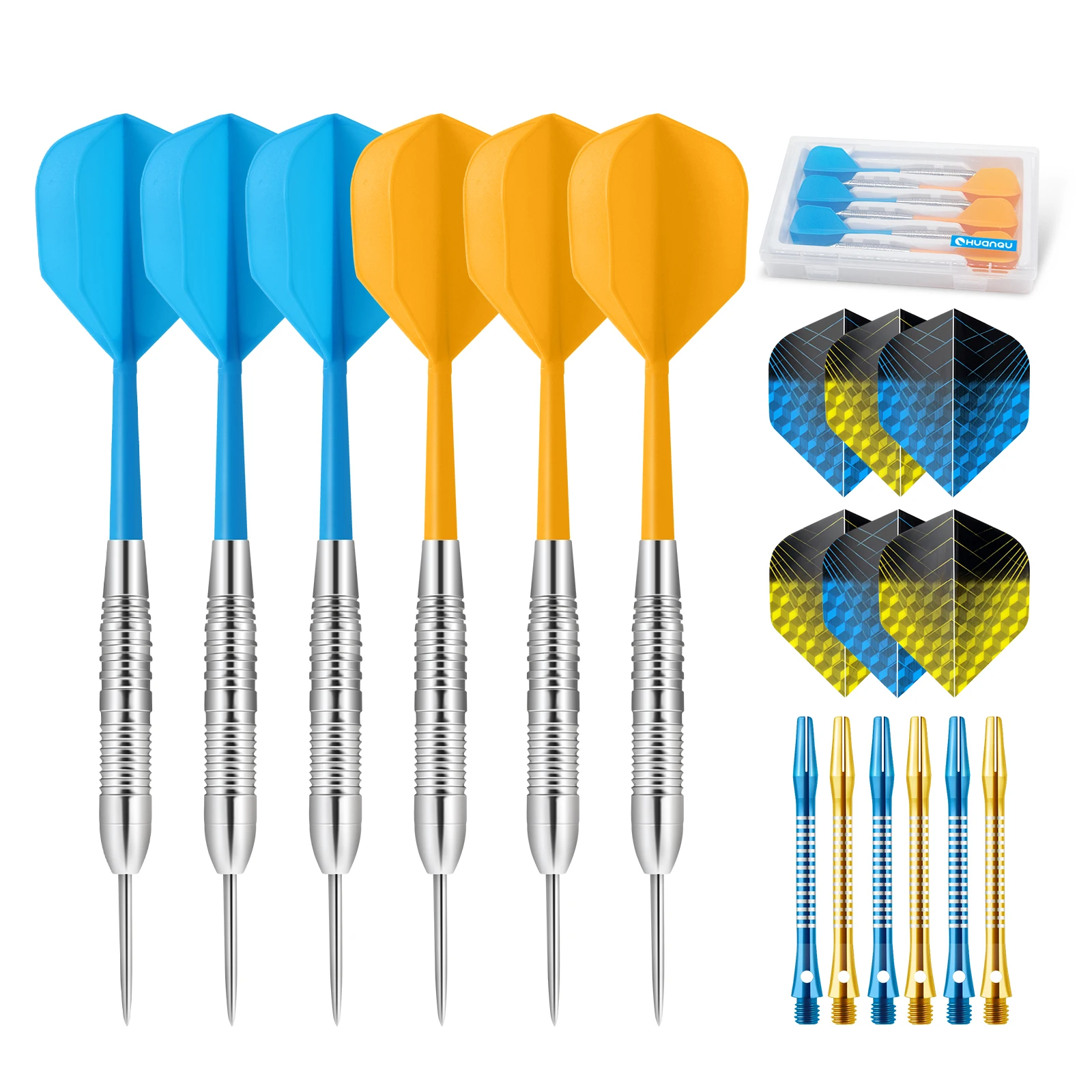 

Набор для игры в дартс Huanqu из нержавеющей стали, 23 г, 6 штук, профессиональный набор для дартса с полным комплектом аксессуаров, набор для игры в дартс для домашнего бара и семейного отдыха, интерактивные игры для вечеринок в помещении и на открытом в