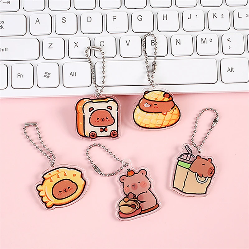 Cute Funny Capybara Acrylic Keychain Cartoon Creative Keyring Bag Purse Pendant Charms Schoolbag Hanging Ornaments Girls Gift