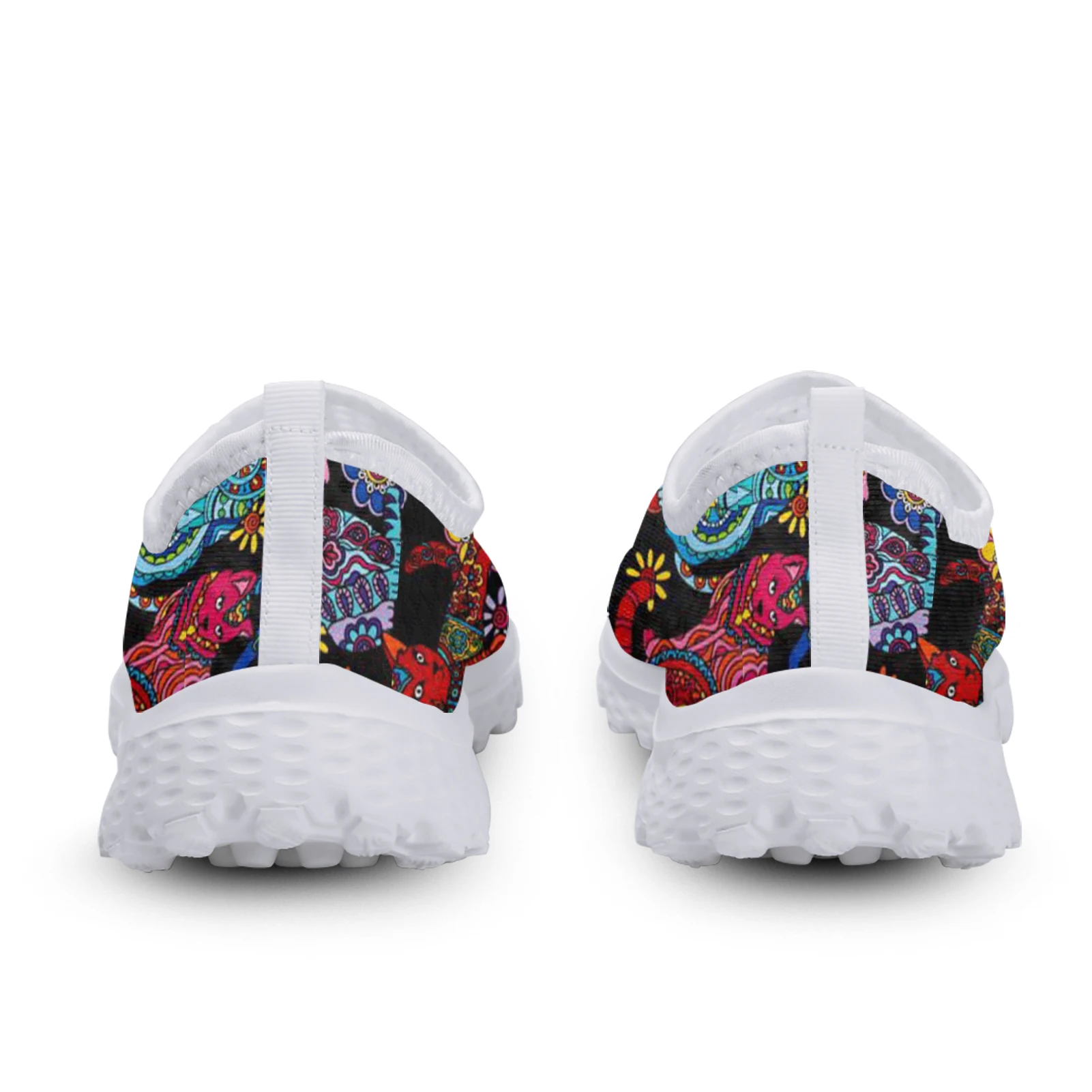 INSTANTARTS Colorful Cartoon Cats Printed Spring Summer Mesh Sneakers Women Casual Flats Super Light Walking Female Flat Shoes