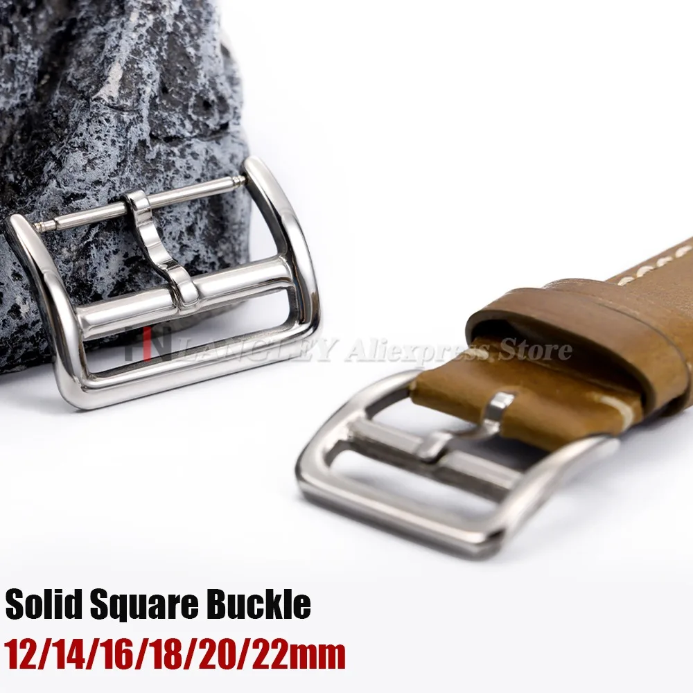 Solid Stainless Steel Watch Buckle 12/14/16/17/18/20mm/22mm Watchband Metal Square Button Polished Clasps Silver Black Rose Gold