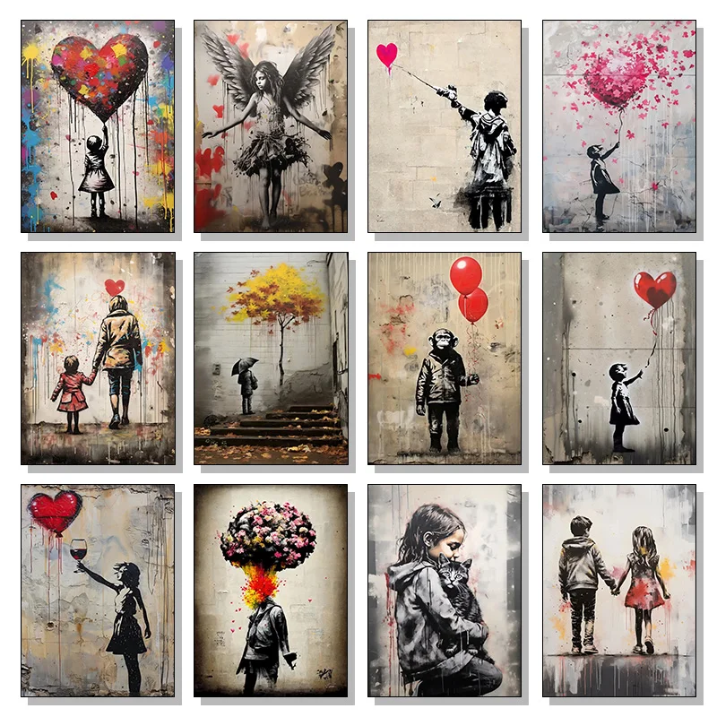 Banksy Graffiti Boy Girl with Balloon on Canvas Posters Prints Pop Street Wall Art Painting for Living Room Home Decor Cuadros