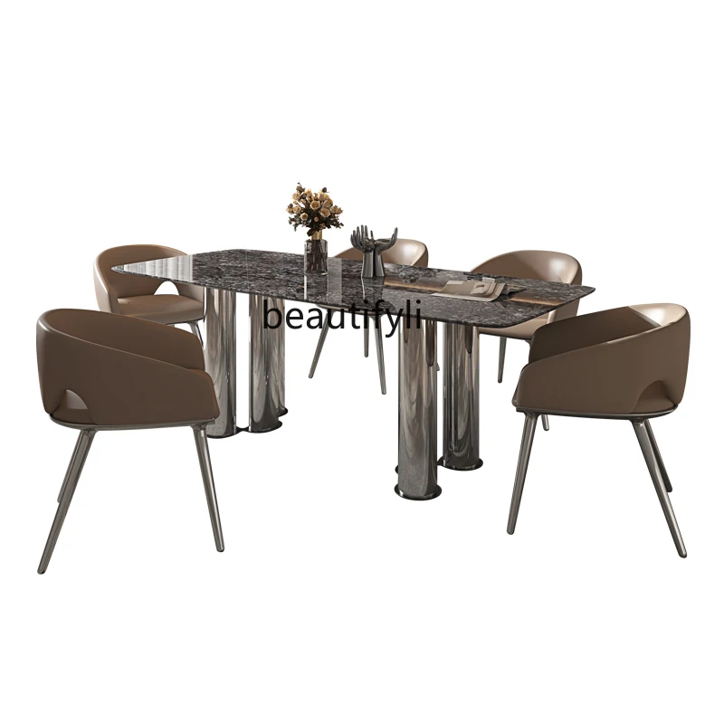 

Stone Plate Dining Tables and Chairs Set Affordable Luxury Style High-Grade Simple Modern Rectangular Dining Table