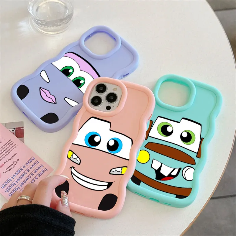 Funda de Teléfono con Diseño de Caricatura de Lightning McQueen para iPhone 17E 11 12 13 14 15 16 17 Pro Max 16e Air 13 Plus, Carcasa Trasera con Diseño de Ondas y Detalles de Caramelo