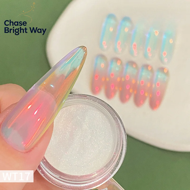 1Jar Plating Aurora Chrome Nail Powder Orange High-Gloss Moonlight Mirror Fine Glitter Pigment Aurora Pearl Rubbing Dust Chrome