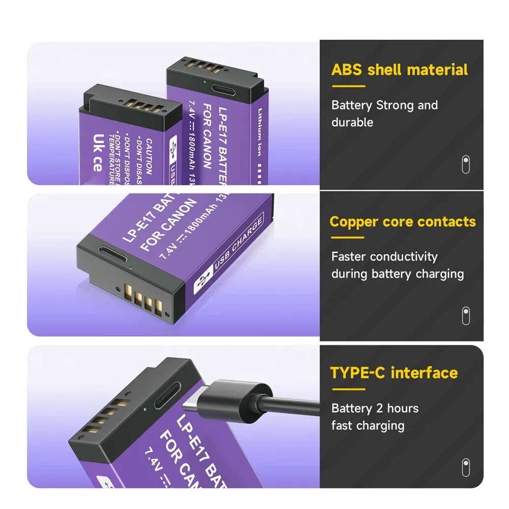 بالو 1800mAh LP-E17 USB نوع C LPE17 LP E17 بطارية لكانون EOS RP 200 250D M3 M5 M6 750D 760D T6i T6s 800D 8000D 77D قبلة X8i