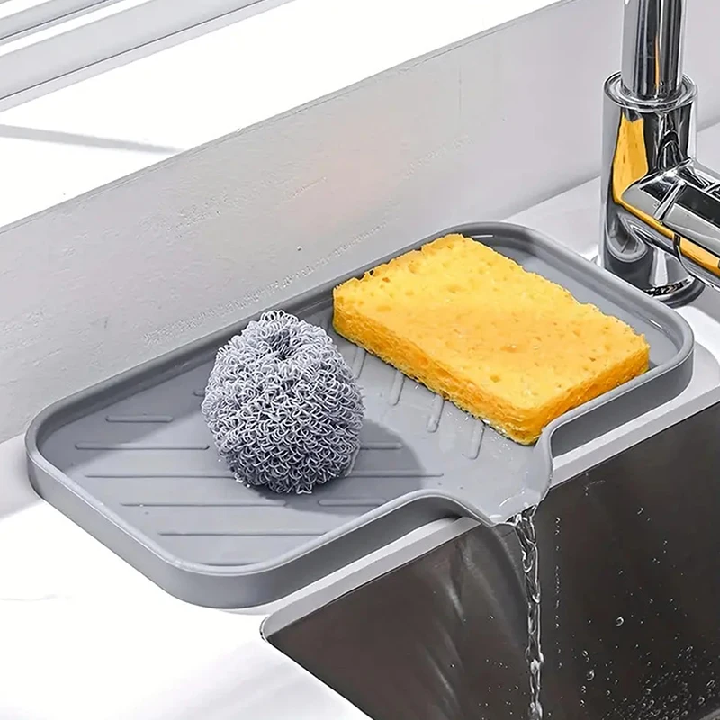 Sink Silicone Tray With Drain Soap Sponge Storage Holder Countertop Sink Scrubber Brush Soap Storage Rack Kitchen Organizer