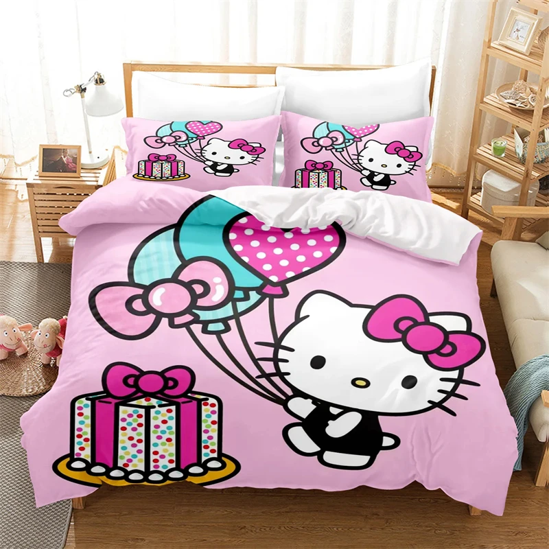 Funda nórdica de Hello Kitty para niños y adolescentes, patrón rosa, regalo adecuado para decoración de habitación de niñas, varios tamaños opcionales