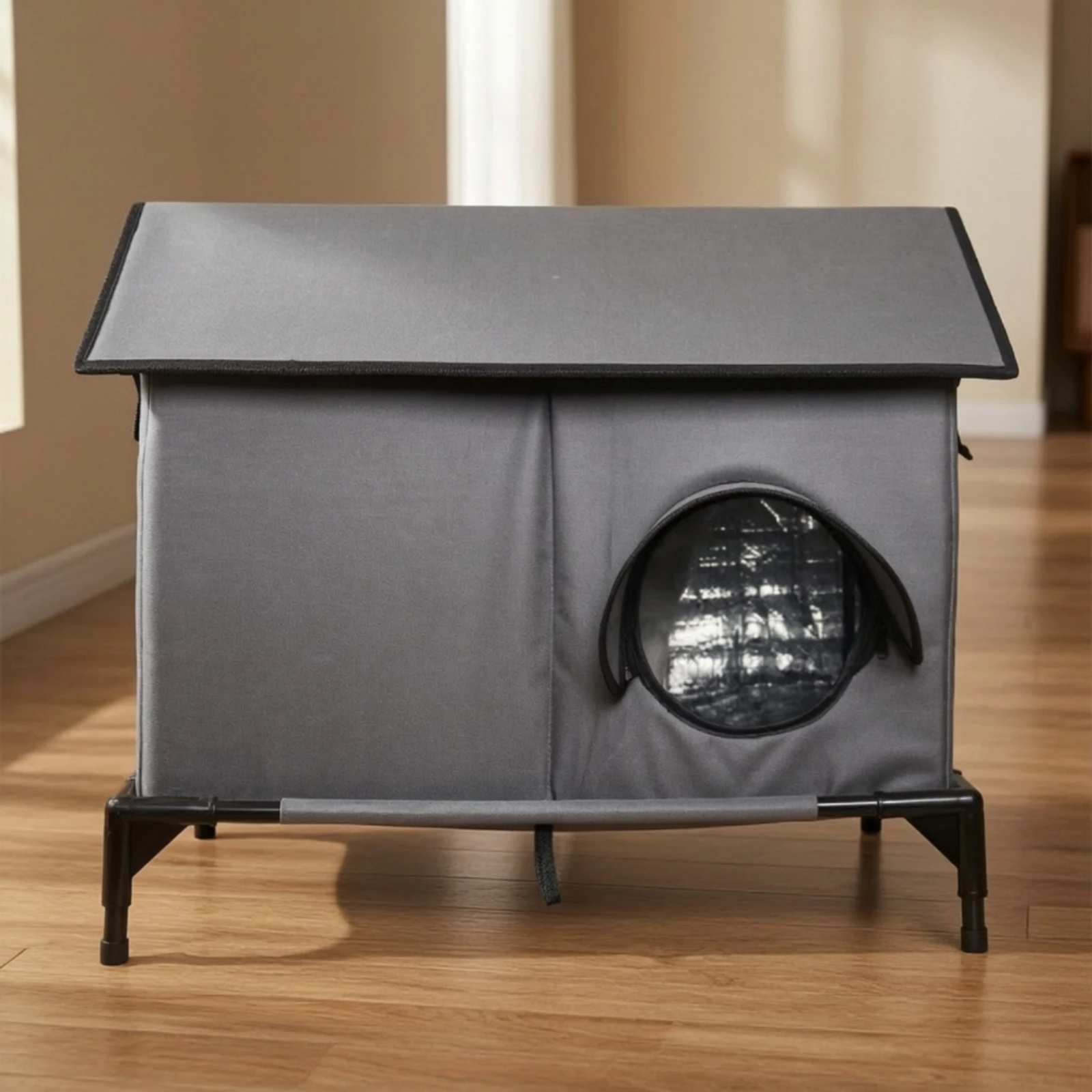 Pet Beds - 窓付きペットシェルター、居心地の良い高床式猫ハウス、お手入れが簡単なモダンなペット用家具、猫、リビングルーム、アパートに最適