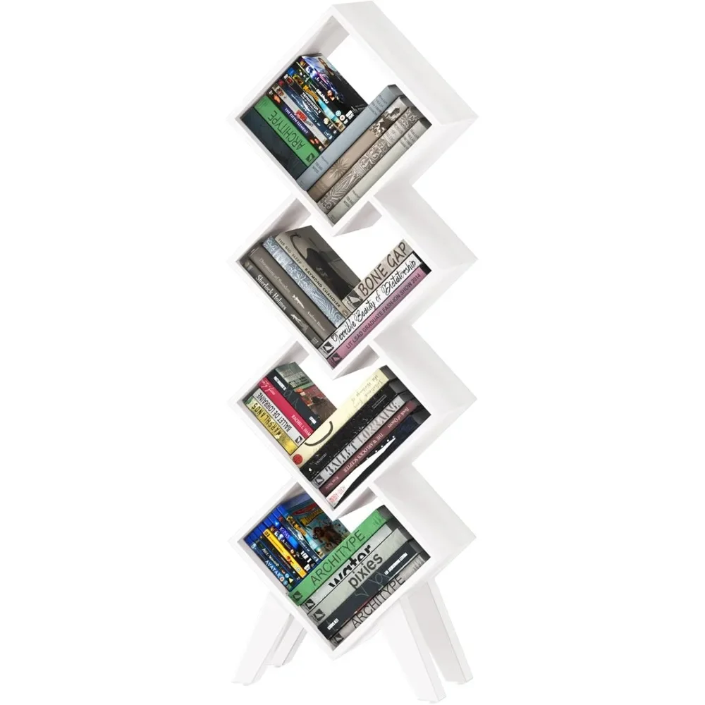 

Creative Bookshelf, Tall Bookcase 4-Tier Bookcases, Wood Bookcases Book Organizer, Industrial Bookshelves Floor Standing