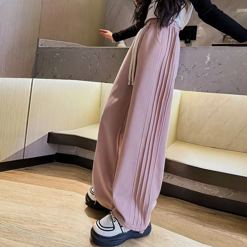 2026 New Girls Plus Size Casual Loose Straight Extra Long Sweatpants Spring Autumn Kids Trousers
