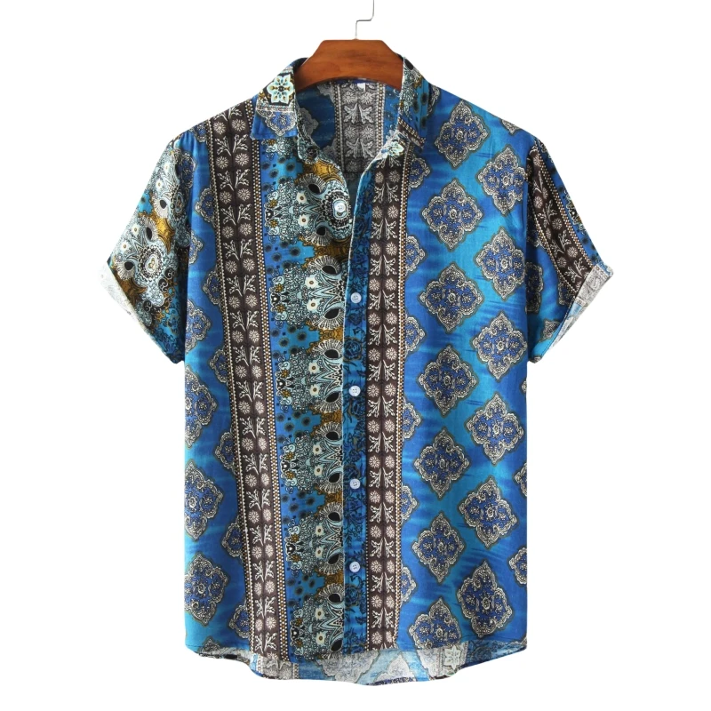 Luxury Men's Shirt With Short Sleeves Men‘s Dress Shirts and Blouses Man T-shirt Korean Popular Clothes Tiki Beach Hawaiian Mens