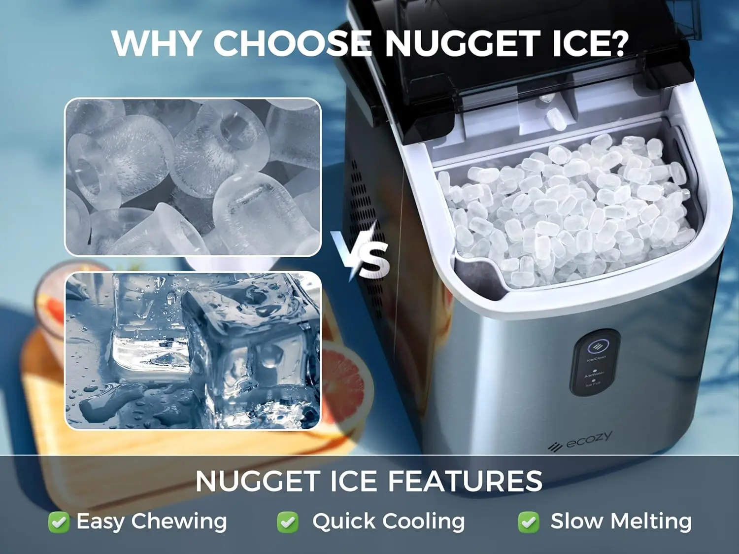 Nugget Ice Maker controsoffitto-cubetti di ghiaccio a Pellet masticabili, uscita giornaliera da 33 libbre, alloggiamento in acciaio inossidabile, macchina per il ghiaccio autopulente