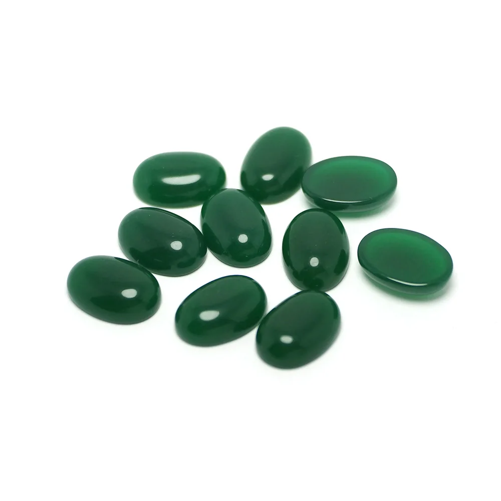 10pcs Green Cabochon Stone, Oval Necklace Stone, 10x14mm Polished Flat Back Stone,Accessorie For Jewelry Earring Making Supplies