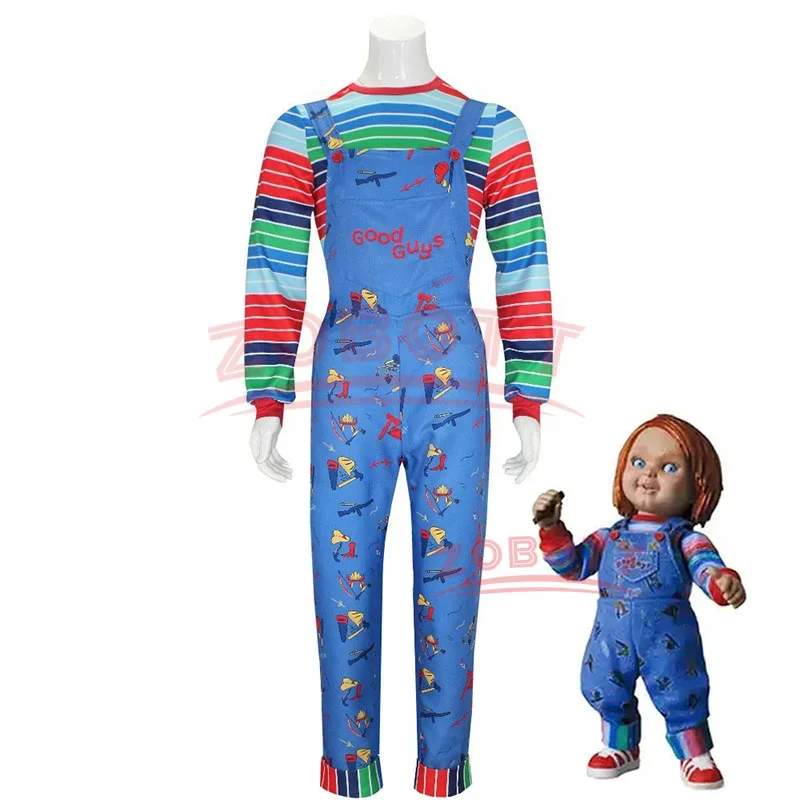 Disfraz de cosplay de Chucky para adulto, disfraz de película Chucky, camisa, pantalones, traje, fiesta de Carnaval de Halloween, ropa de terror para hombre