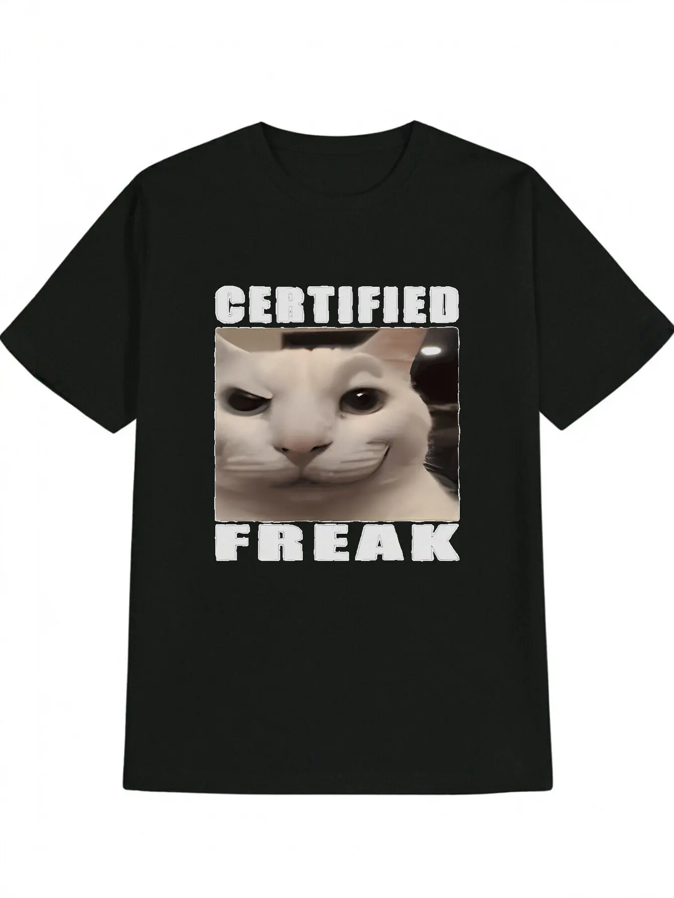 

[Funny Tshirt] Lightweight Funny Men's Casual Crew Neck T-Shirt | Certified Freak Cat Face Print, Perfect Gift for Men, Summer