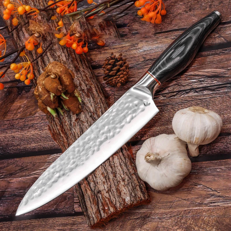 

TJ POP Forged 8 Inch Japanese Chef Knife High Carbon Stainless Steel Pakkawood Handle Sharp Meat Slicing Cleaver Kitchen Knives