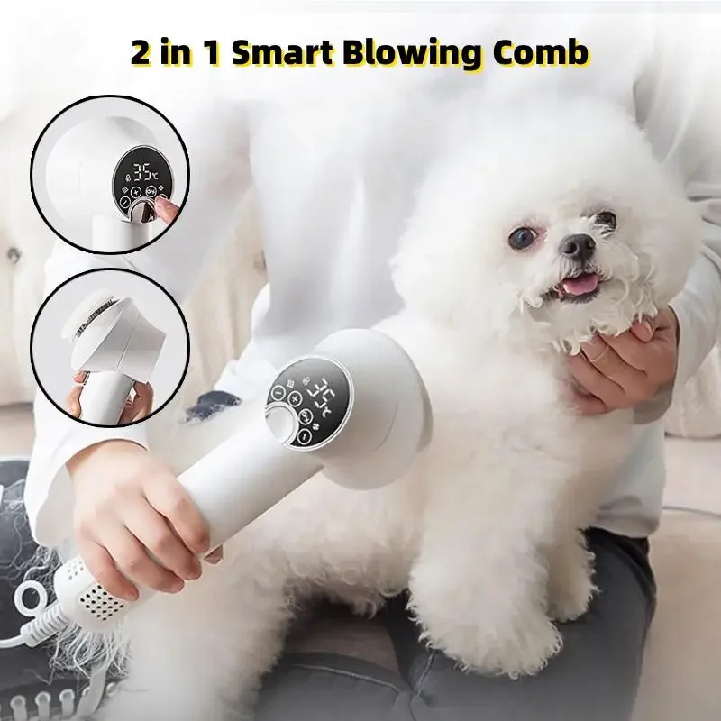 

New Design Lightweight Portable Adjustable 4 Airflow And35-60 Degree Heat Settings 2 in 1 Pet Grooming Hair Dryer Slicker Brush