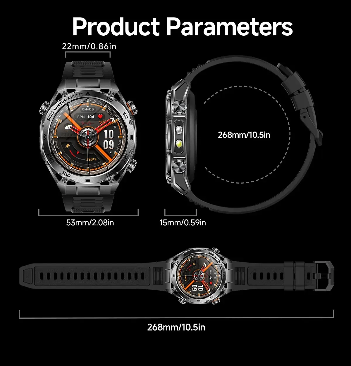2026 Neue VWAR Ultimate Rugged Smartwatch IP68 Wasserdicht 1000 mAh Akku 24-Stunden-Gesundheitsüberwachung 100+ Sportmodi Smartwatches – Detail 25
