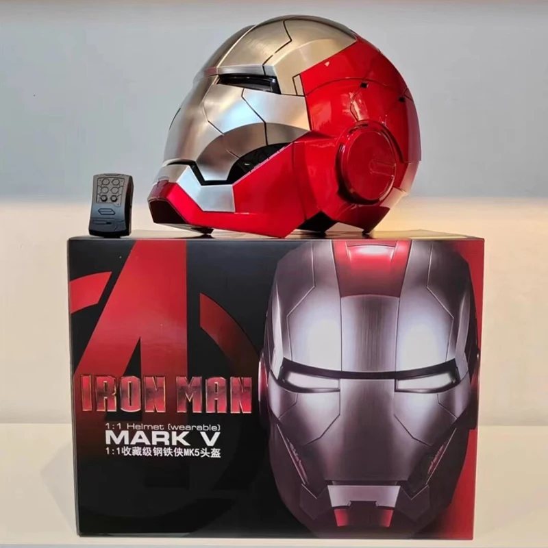 

2023 New White Iron Man Cosplay 1:1 Mk5 War Machine Helmet Electric Helmet Open Close Chinese English Voice Remote Control Toy