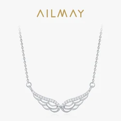 Ailmay Fine Cubic Zirconia Angel Wings Pendant Necklace For Women Classic Fashion 925 Sterling Silver Popular Jewelry
