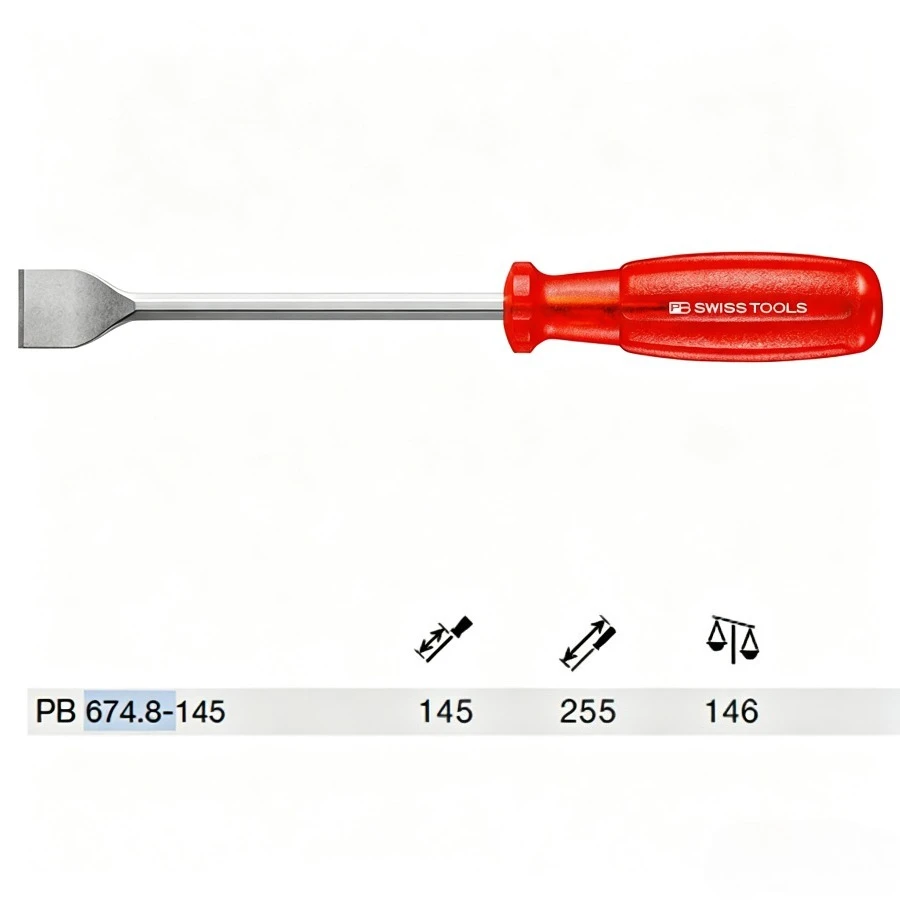 PB Swiss Tools Large Seal Scraper 145mm Blade Total 255mm Multicraft Handle Adhesive Remover PB 674.8-145