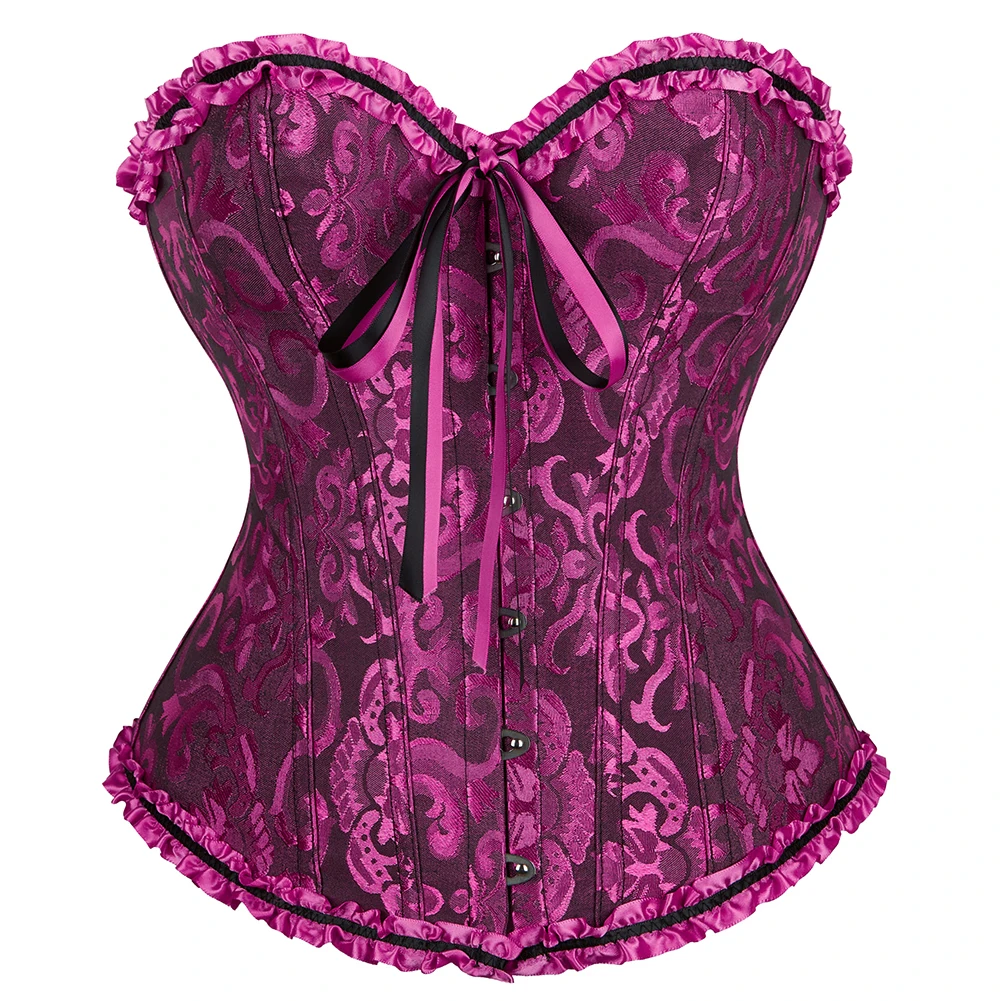 Sexy Bustier Women Victorian Corset Top Lace Up Floral Satin Overbust Lingerie Plus Size Waist Cincher Vintage Gothic Corsets