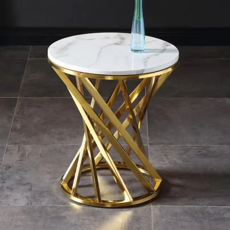 Modern light luxury, for fashionable and simple, sofa side table, telephone number, gold-plated round, stainless steel marble