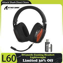 Attack Shark L60 Tri-mode Gaming Headset, Lightweight 230g, Pluggable Microphone,40mm Horn,Clear Calls, for PC/PS5/PS4/Switch