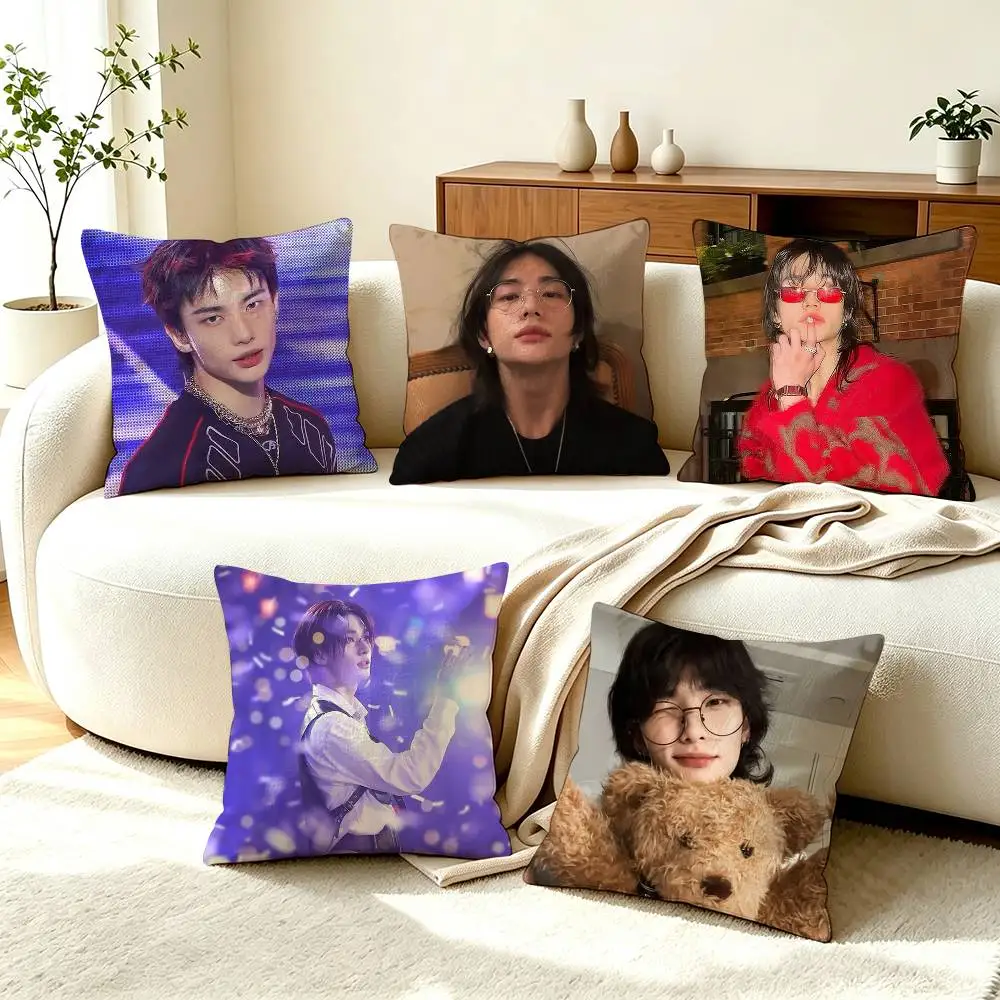 H-Hyunjin Kpop Main Dancer  Square Double-Sided printed Pillow Case Bedroom Bedside Pillow Sofa Cushion Cover