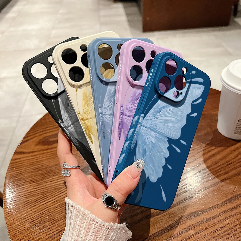 Luxury Oil Painting Butterfly Case For iPhone 15 Pro Max Shockproof Soft Silicone Cover Coque For iPhone 14 Pro Max 13 12 11