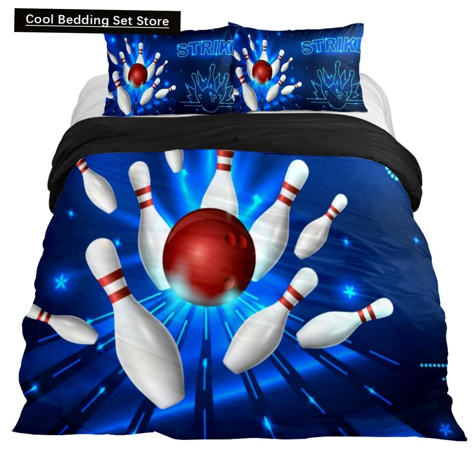 

Bowling King Queen Double Duvet Cover Teens Sports Games Theme Bedding Set Starry Sky Comforter Cover Blue Polyester Quilt Cover