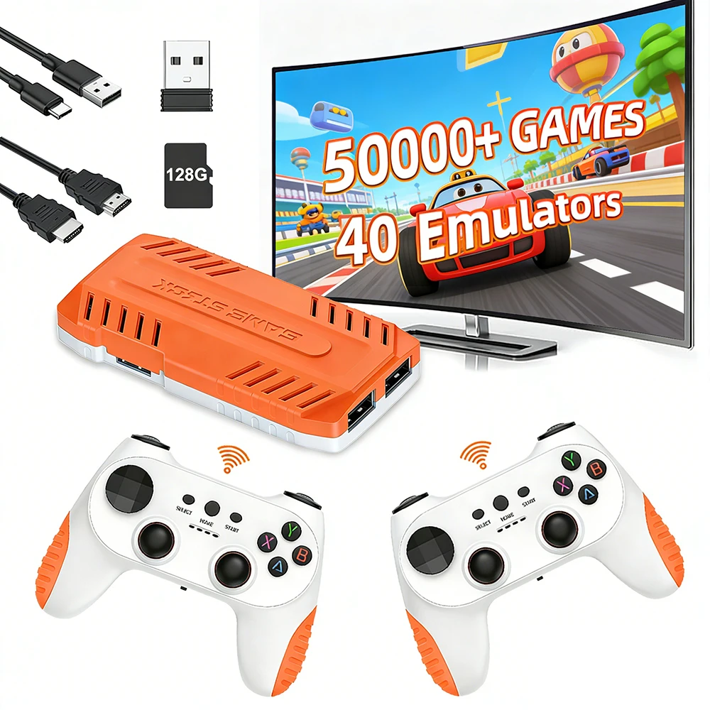 Novo Console de Videogame Mini X10 PRO 2026 com 128G, 4K, 50000+ Jogos Integrados, 40+ Emuladores, Jogos Retrô e Controle Duplo 2.4G