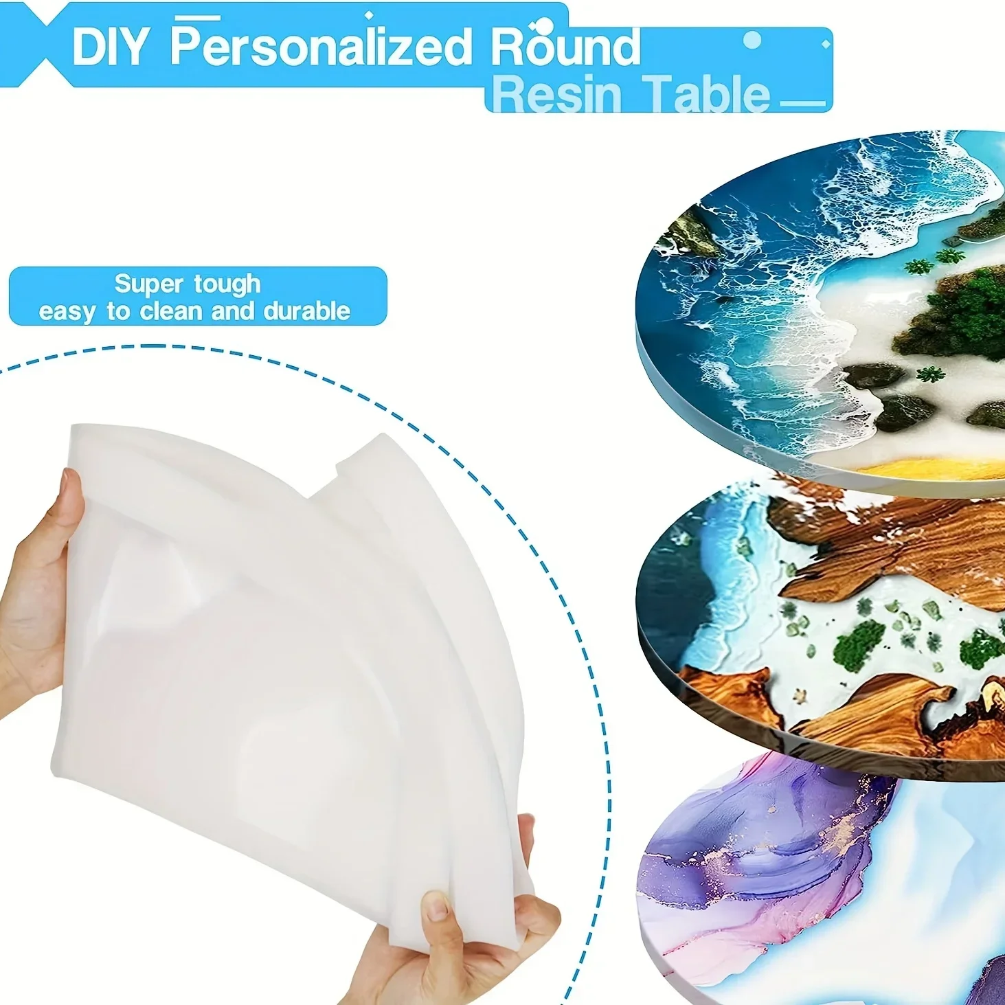 19.7 Inch Round Epoxy Table Resin Molds, Reusable DIY Art Home Decoration Resin Tray Silicone Mold For River Table