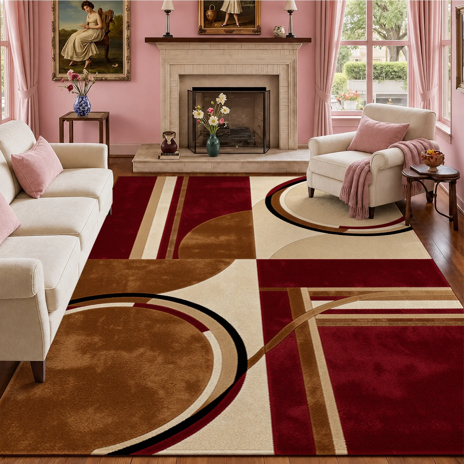 Geometric Abstract Area Rug, Velvet Machine Washable Floor Rug, Soft Decorative Rug for Living Room, Bedroom, Dining Room, Office, Ideal for Halloween, Thanksgiving, Christmas, New Year Holiday Decor