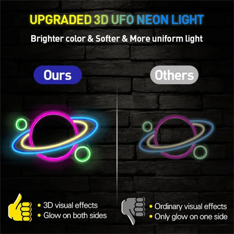 Saturn Neon Lights for Bedroom USB Powered with Switch 16x11'' Aesthetic Cool Stuff Gaming Birthday Gifts for Boys Girls 5V USB