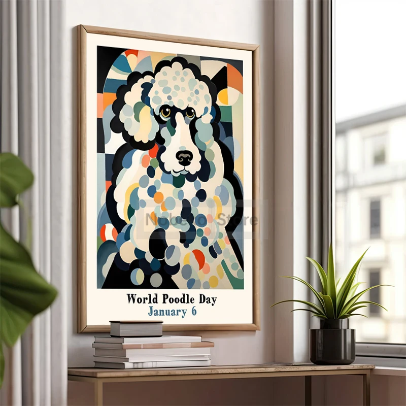 World Poodle Day Poster Cute Poodle Dogs Abstract Prints Canvas Painting Wall Art Pictures Home Living Room Modern Pets Decor