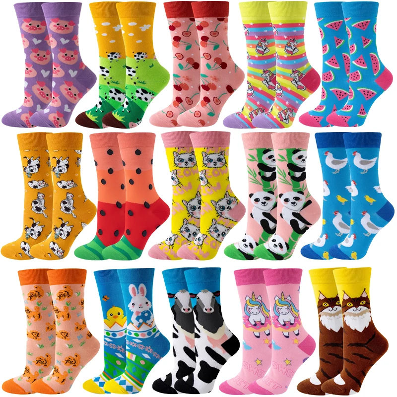 Women Designer Fashion Funny Creative Middle Tube Cotton Woman Colorful Cute Pattern Animal Plant Sports Sock Wonder Socks Gift