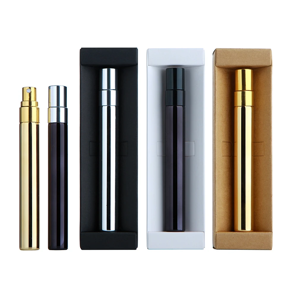 30 قطعة 10 مللي زجاجة عطر مع علبة التعبئة والتغليف الذهب الفضة الأسود زجاجة رذاذ عينة قوارير الألومنيوم العطور المحمولة البخاخة