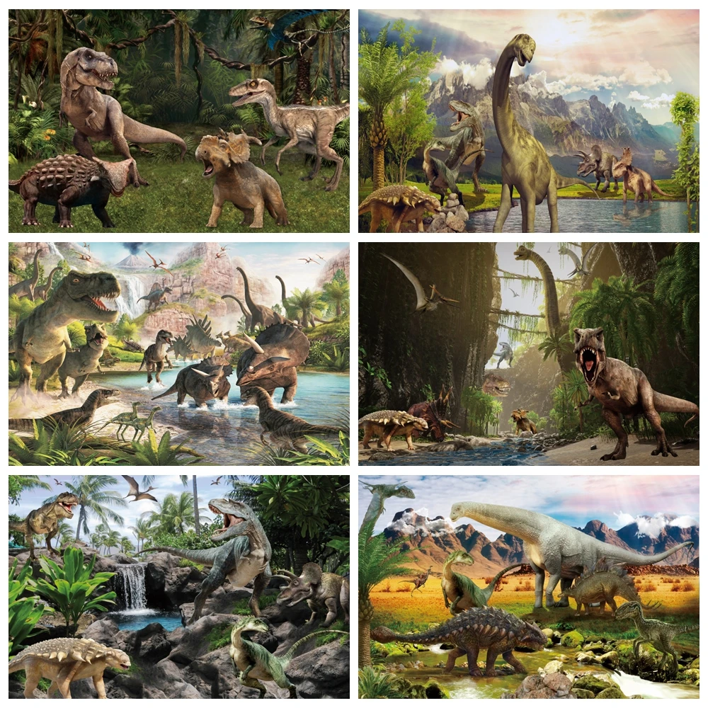 

Dinosaur Natural Scenery Background for Photography Jungle Safari Animals Happy Birthday Baby Portrait Backdrop Photo Studio