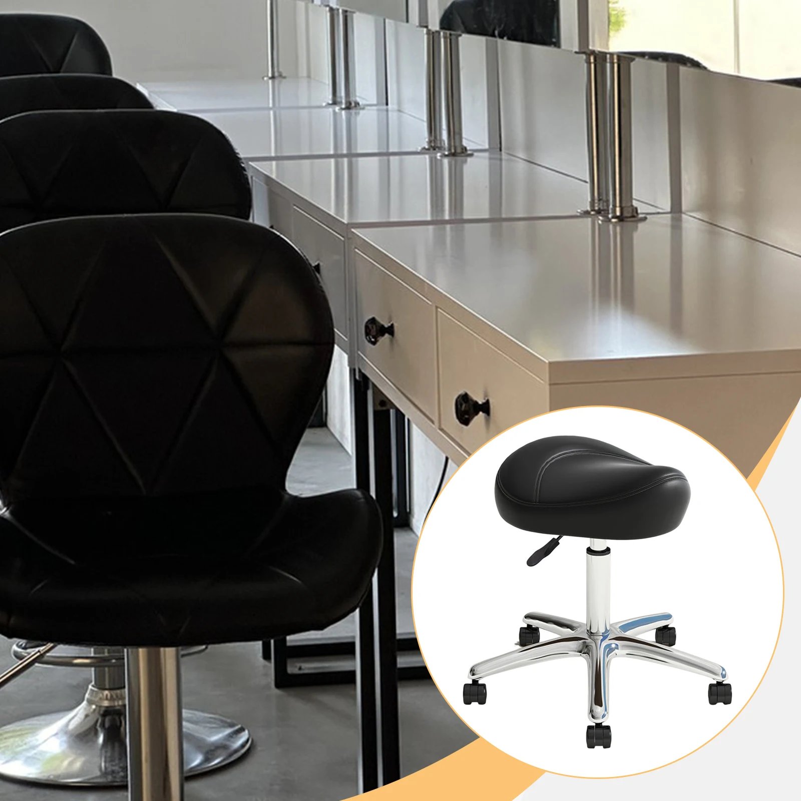 سرج البراز مريح مع عجلات كرسي دوار مستدير ارتفاع قابل للتعديل قطب سبا صالون البراز لمحلات القهوة تدليك المنزل #5