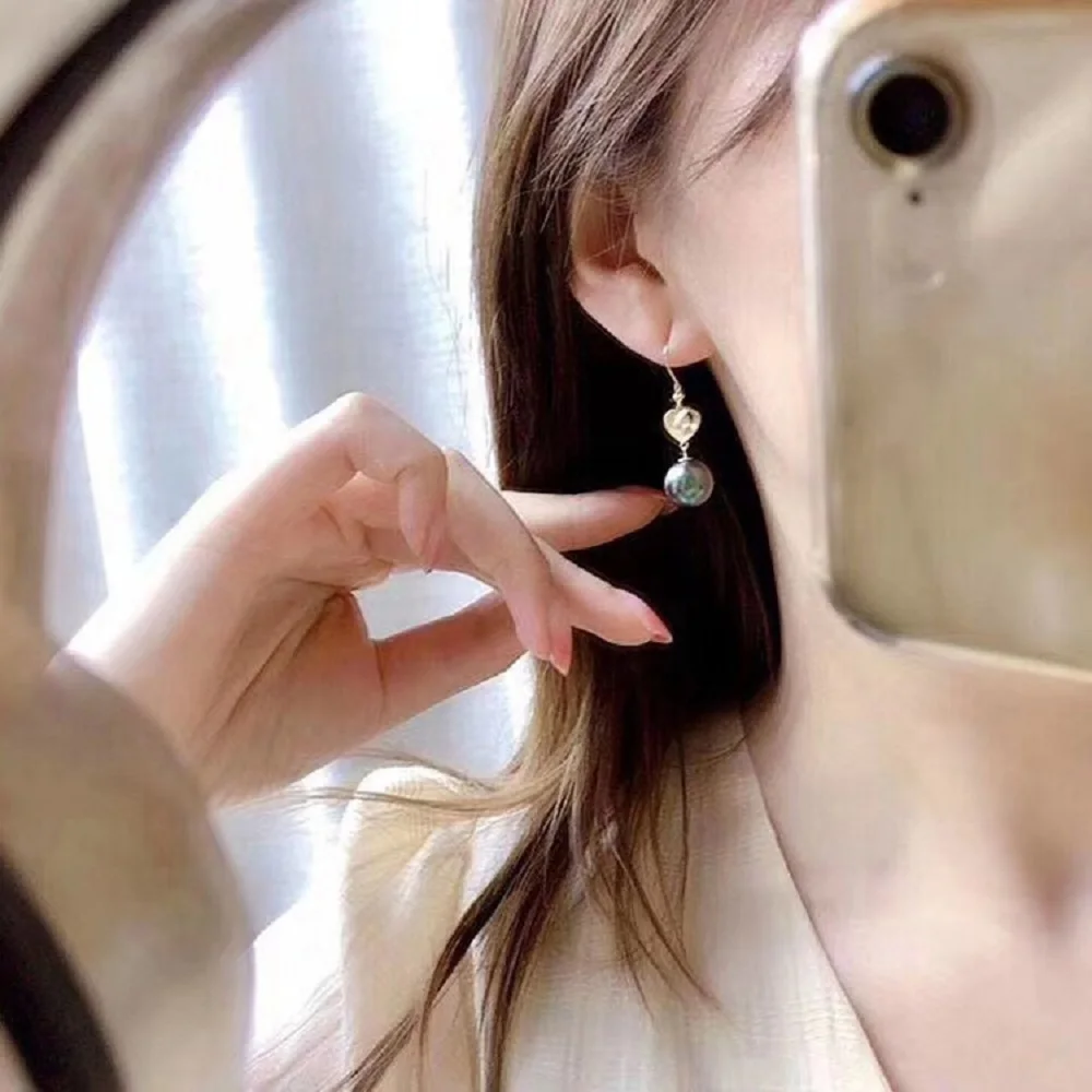 

Серьги с жемчугом 925s AAAA9-10 мм 10-11 мм Сладкая любовь Натуральный таити Круглые серьги с черным жемчугом