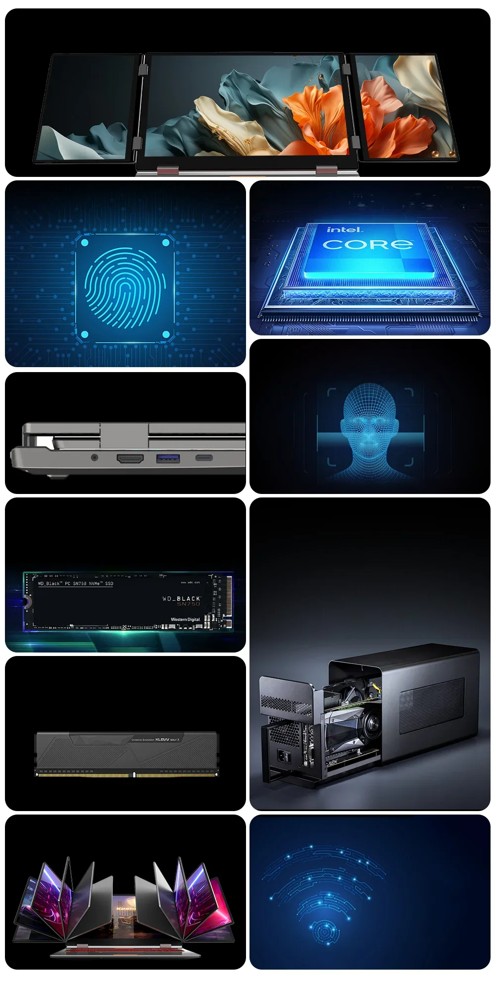 SZBOX MAX16 I7-1260P كمبيوتر ثلاثي شاشة عرض دفتر Windows11 Pro كمبيوتر محمول ثنائي القناة ذاكرة WIFI6 BT5.2 كمبيوتر محمول