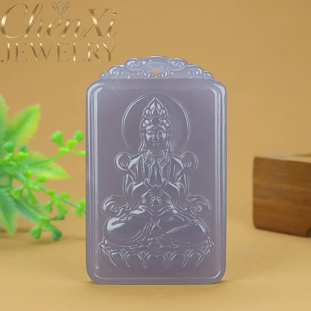 Natural Smoke Purple Hetian Jade Sitting Lotus Praying Guanyin Pendant Religious Amulet Luxury Jewelry Exquisite Amulets Mascots