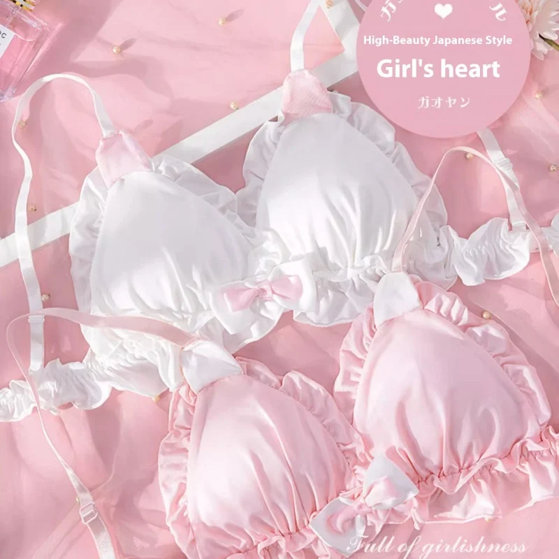 The Girl with Rabbit Ears, Cute Student Comfortable and Soft Girl Cute Underwear Bra Bra Without Steel Rings Women Underwear Set image 2