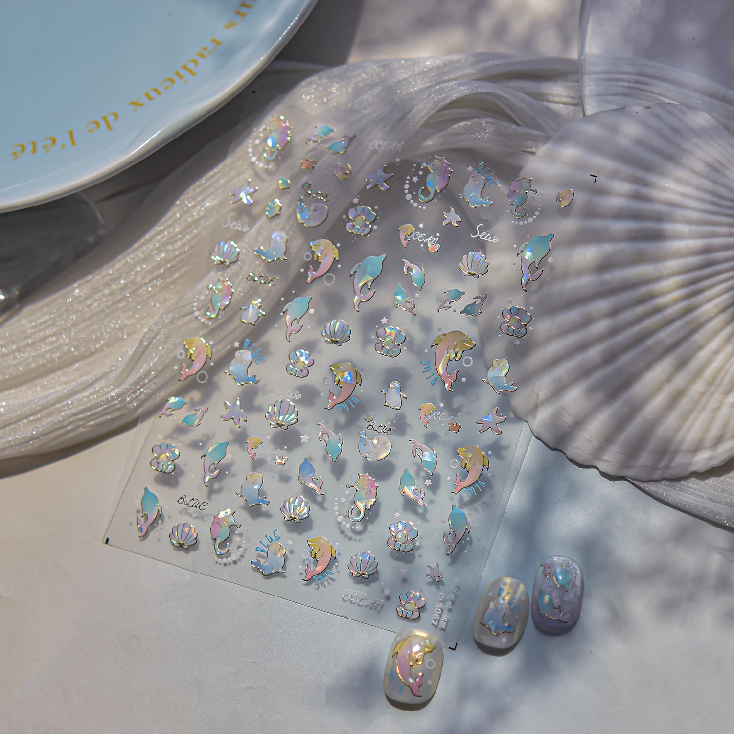 5D Ocean Beach Series Nail Stickers HD Shell Whale Stickers Sky Series Star Moonlight Nail Art Decorations