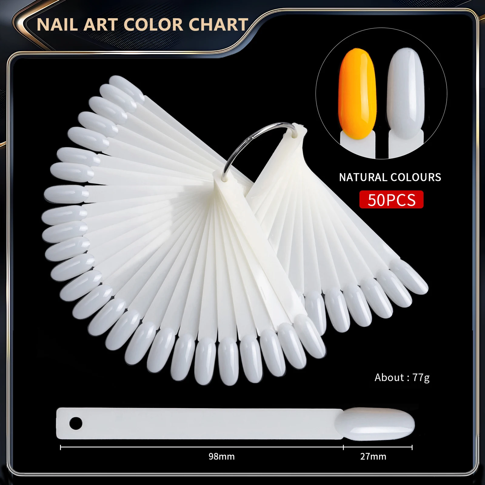 Waaiervormige nagellak displaykaart, acryl nageltip kleurenpraktijkpalet met ring voor nail art training