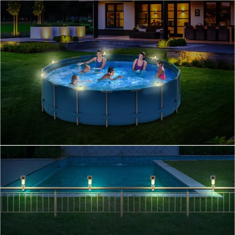 6 ชิ้นกันน้ําพลังงานแสงอาทิตย์สระว่ายน้ํากรอบไฟ LED สวนโคมไฟรั้วอุปกรณ์ตกแต่งสีขาวพลังงานแสงอาทิตย์กลางแจ้งไฟ
