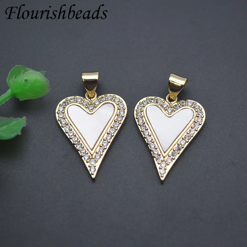 

10-20pcs/lot High Quality Paved CZ Beads Gold Plated Natura Mother of Pearl Heart Shape Pendant for DIY Jewelry Making Necklace